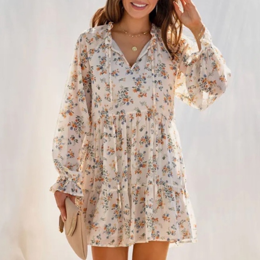 Vici Floral Mini Dress - Cream and Orange